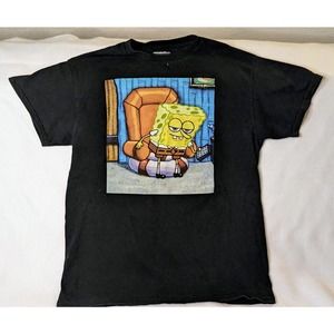 SpongeBob Squarepants Shirt Men's Medium Black Nickelodeon Graphic Tee Crew Neck
